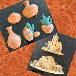 Vintage Burwood Home Interiors Homco Southwest Western 7 Pc Terra Cotta Cactus‎